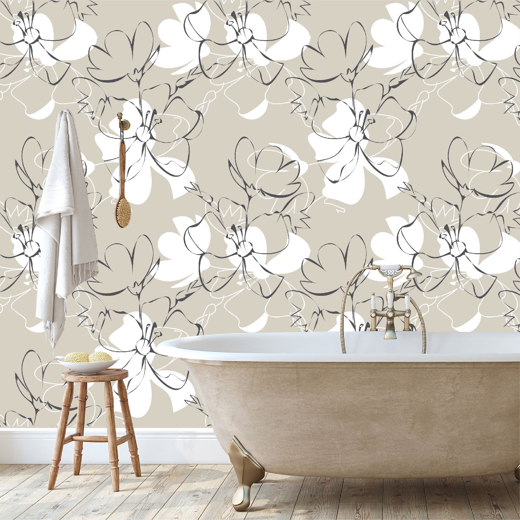 Vinilo Mate Beige con Flores Blancas 105