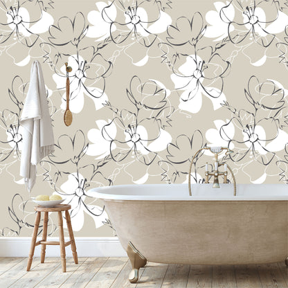 Vinilo Mate Beige con Flores Blancas 105