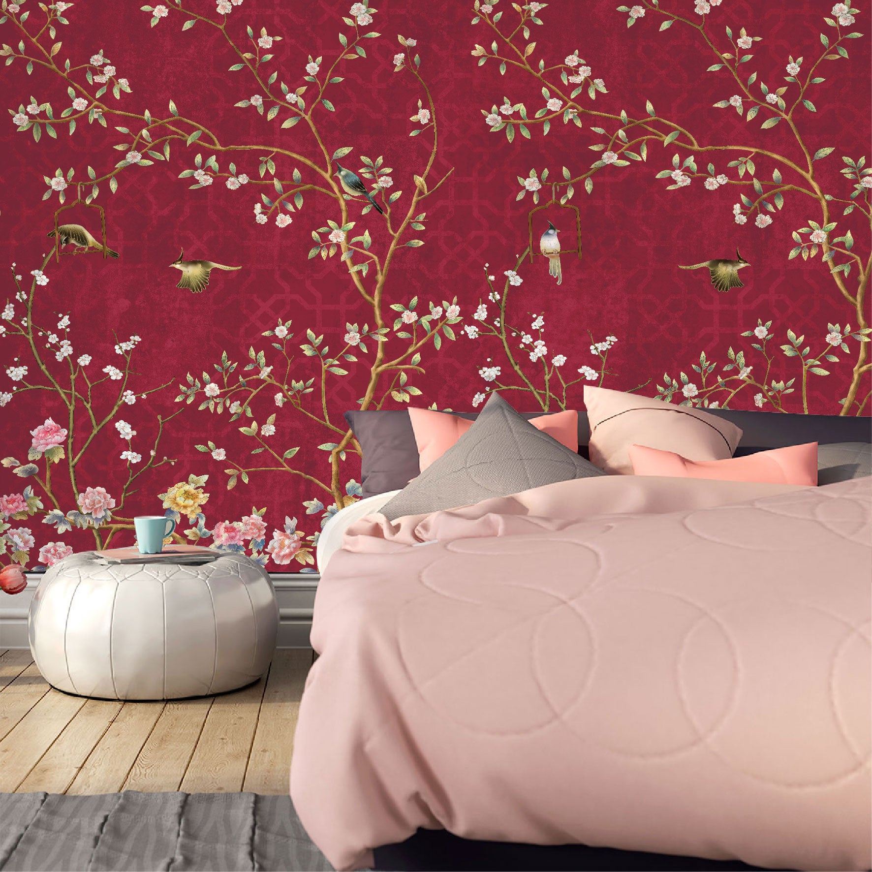 Vinilo Mate Tropical Campestres Estilo Inglés Rojo 093