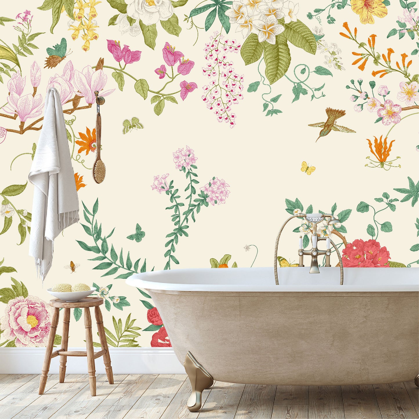 Mural Jardín Tropical con Flores y Mariposas - MT483