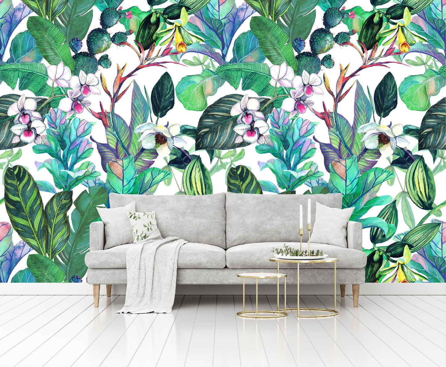 Mural Tropical Flores con Hojas y Cactus - MT154
