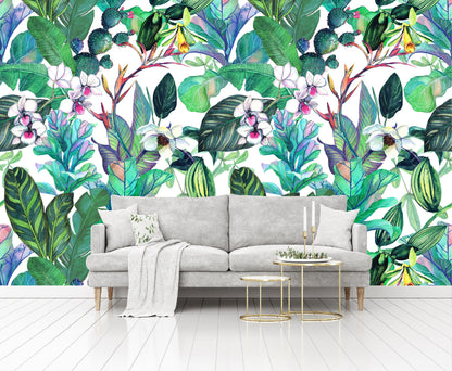 Mural Tropical Flores con Hojas y Cactus - MT154