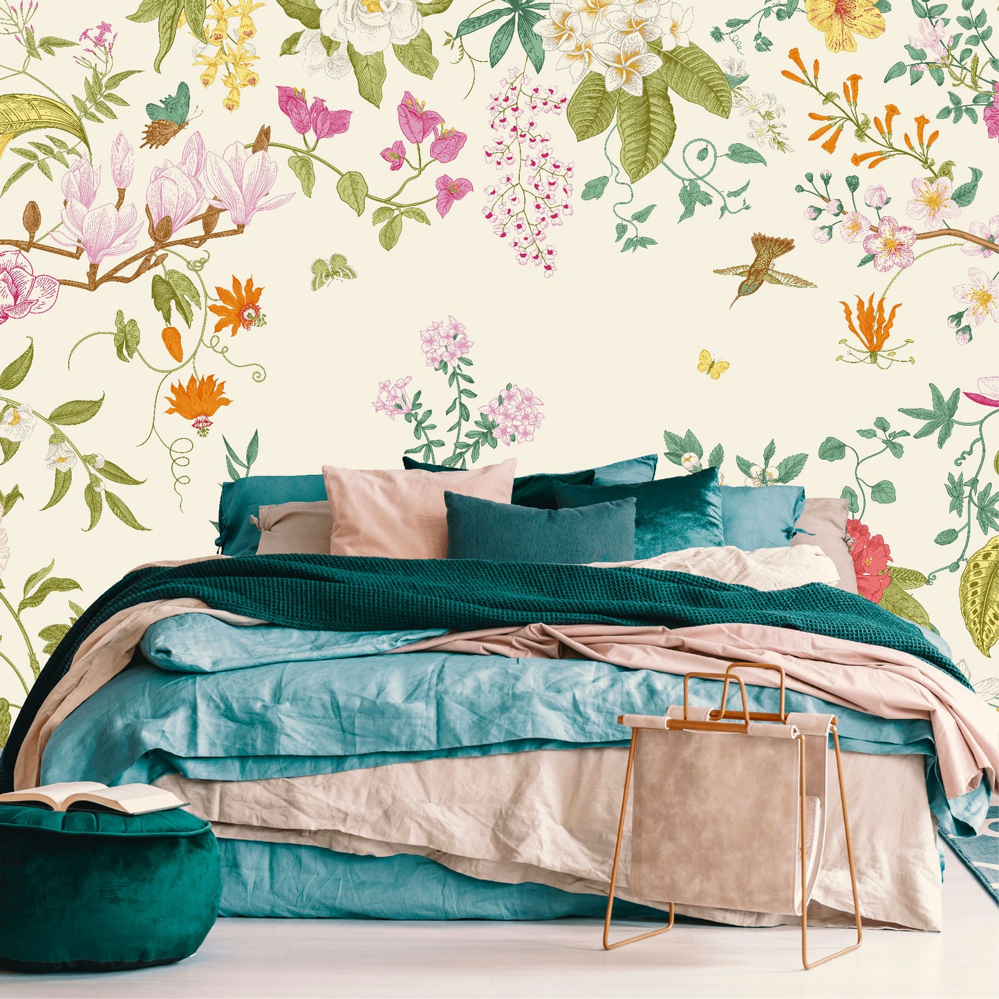 Mural Jardín Tropical con Flores y Mariposas - MT483