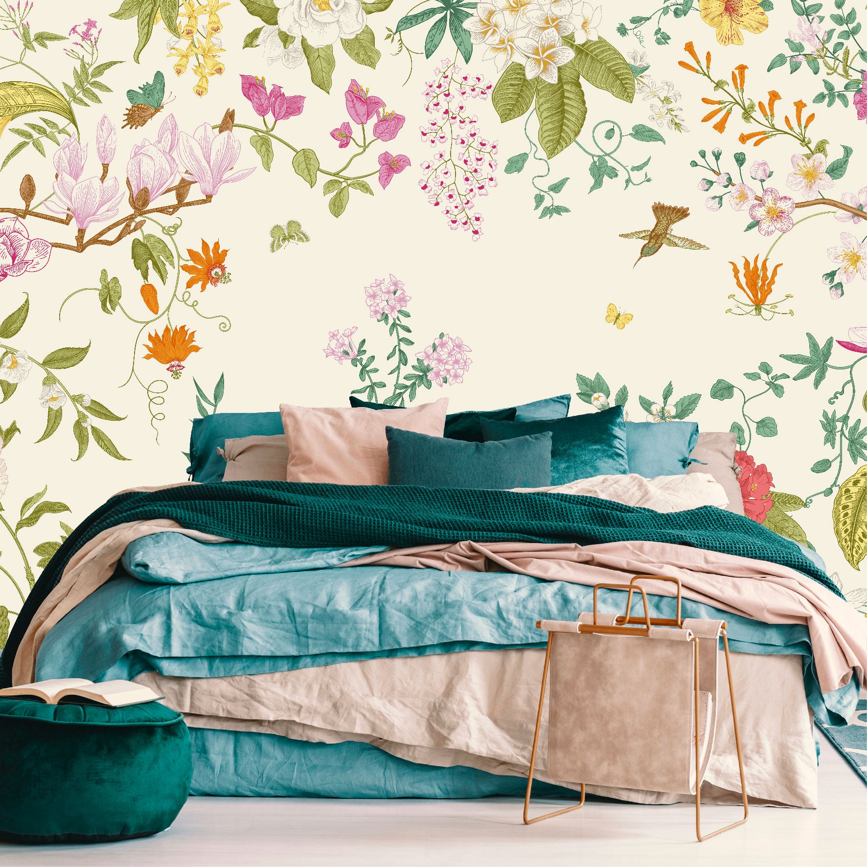 Mural Jardín Tropical con Flores y Mariposas - MT483