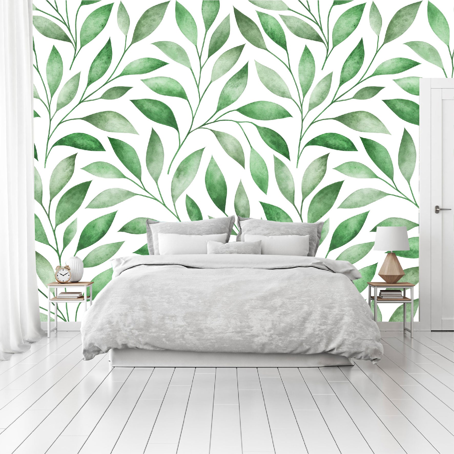 Vinilo Mate Tropical Hojas Verdes Estilo Acuarela 123