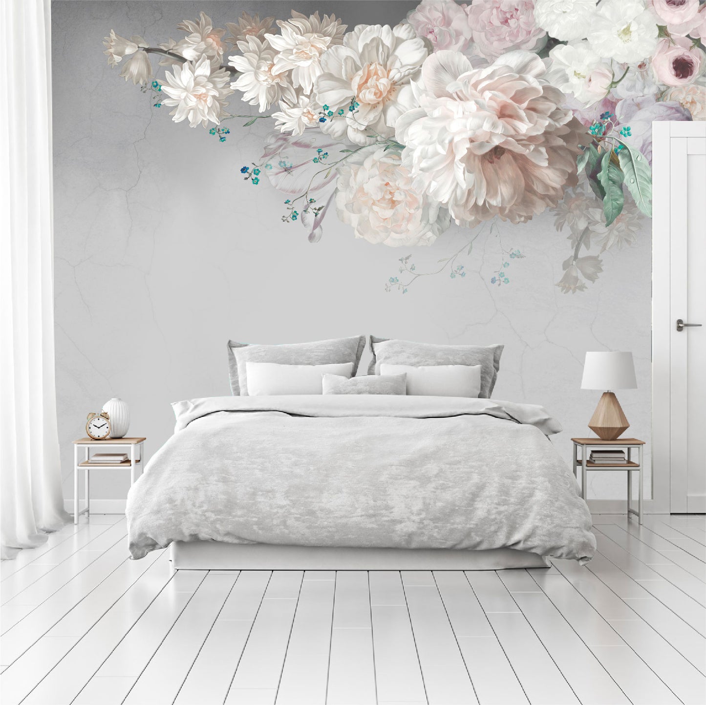 Mural Flores de Pintura al óleo con fondo gris  - MT444