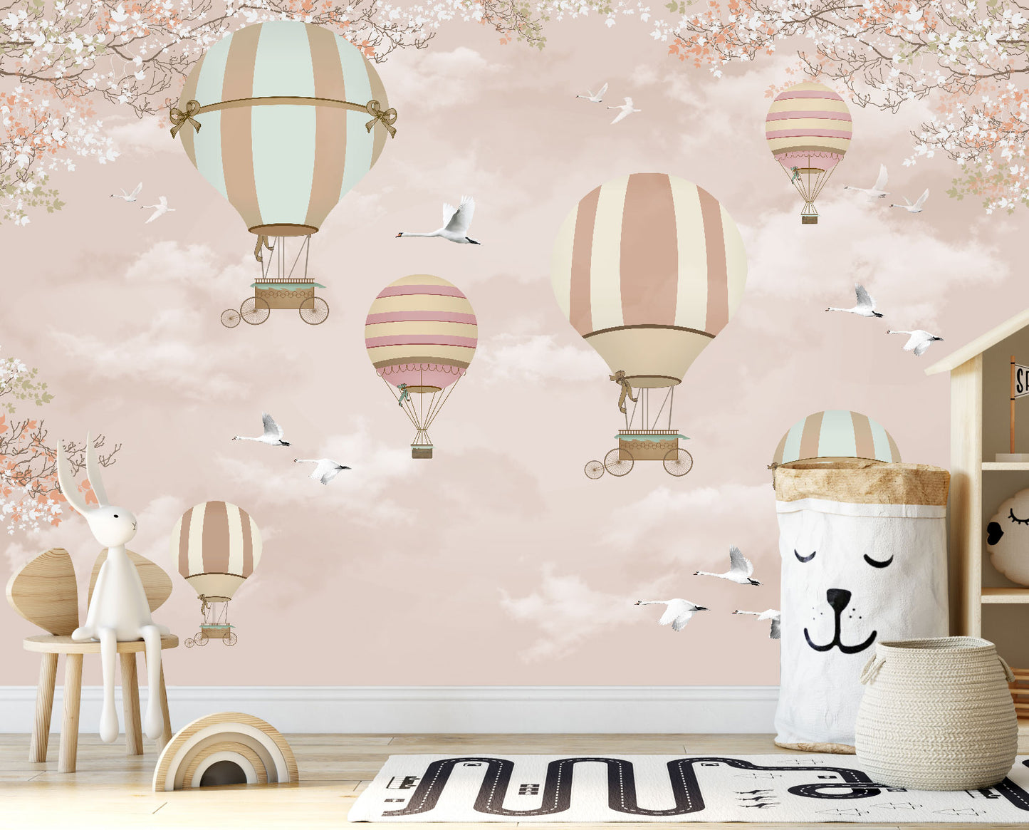 Mural Globos Rosas con Flores - MI015