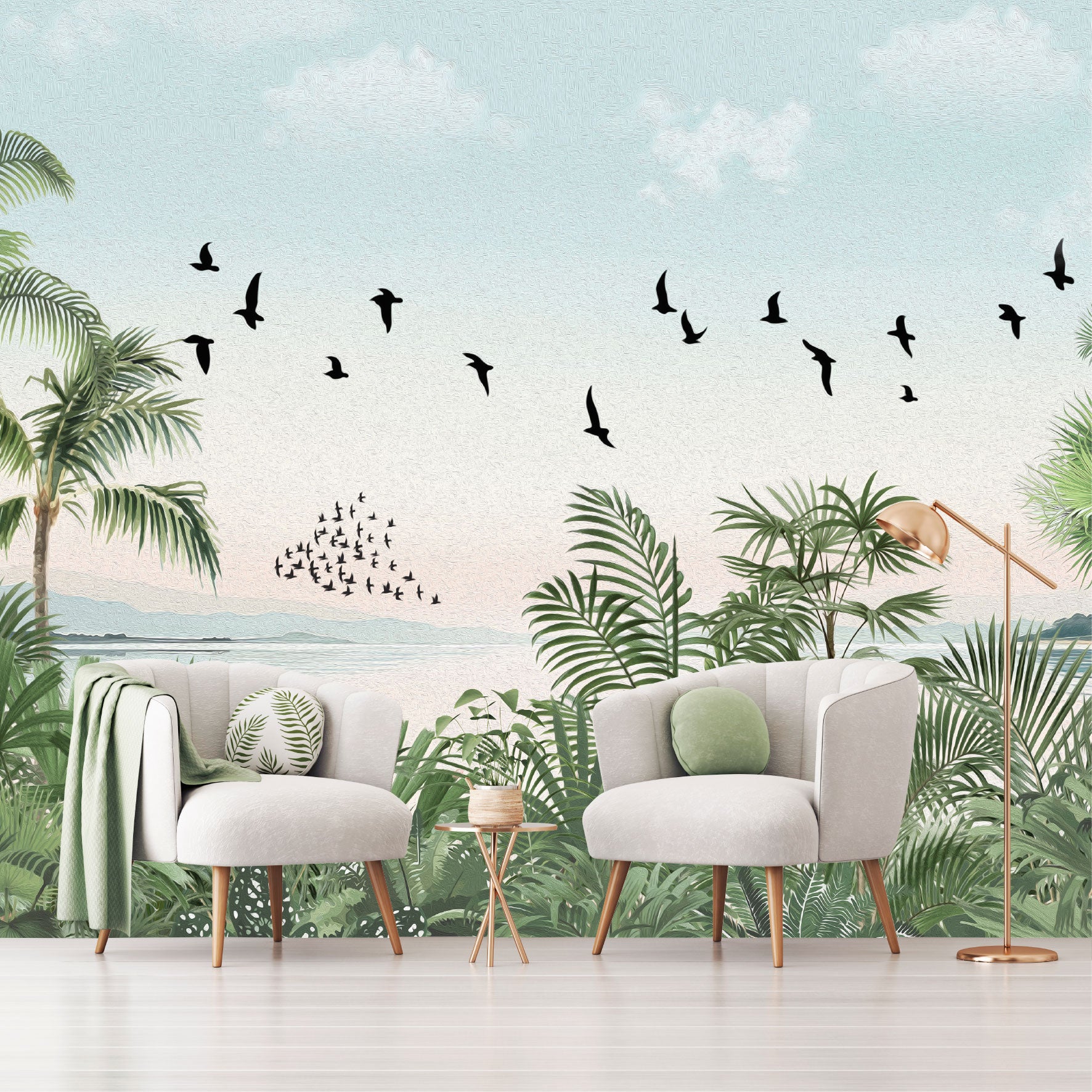Mural Playa Tropical con Aves - MT572