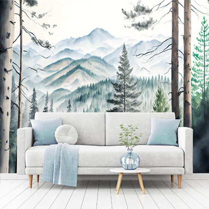 Mural montañas con bosque tropical acuarelado - MT367