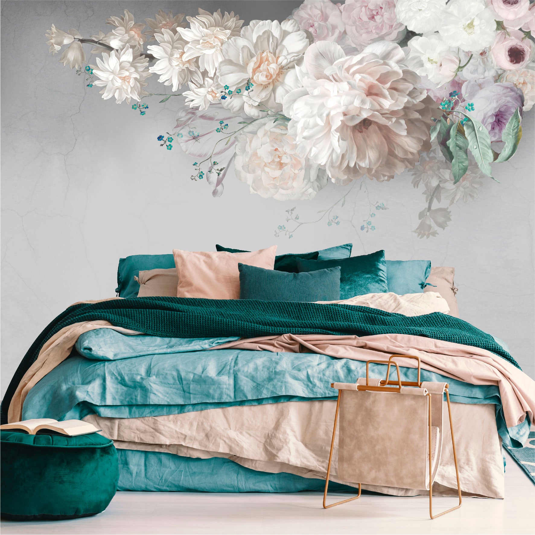 Mural Flores de Pintura al óleo con fondo gris  - MT444
