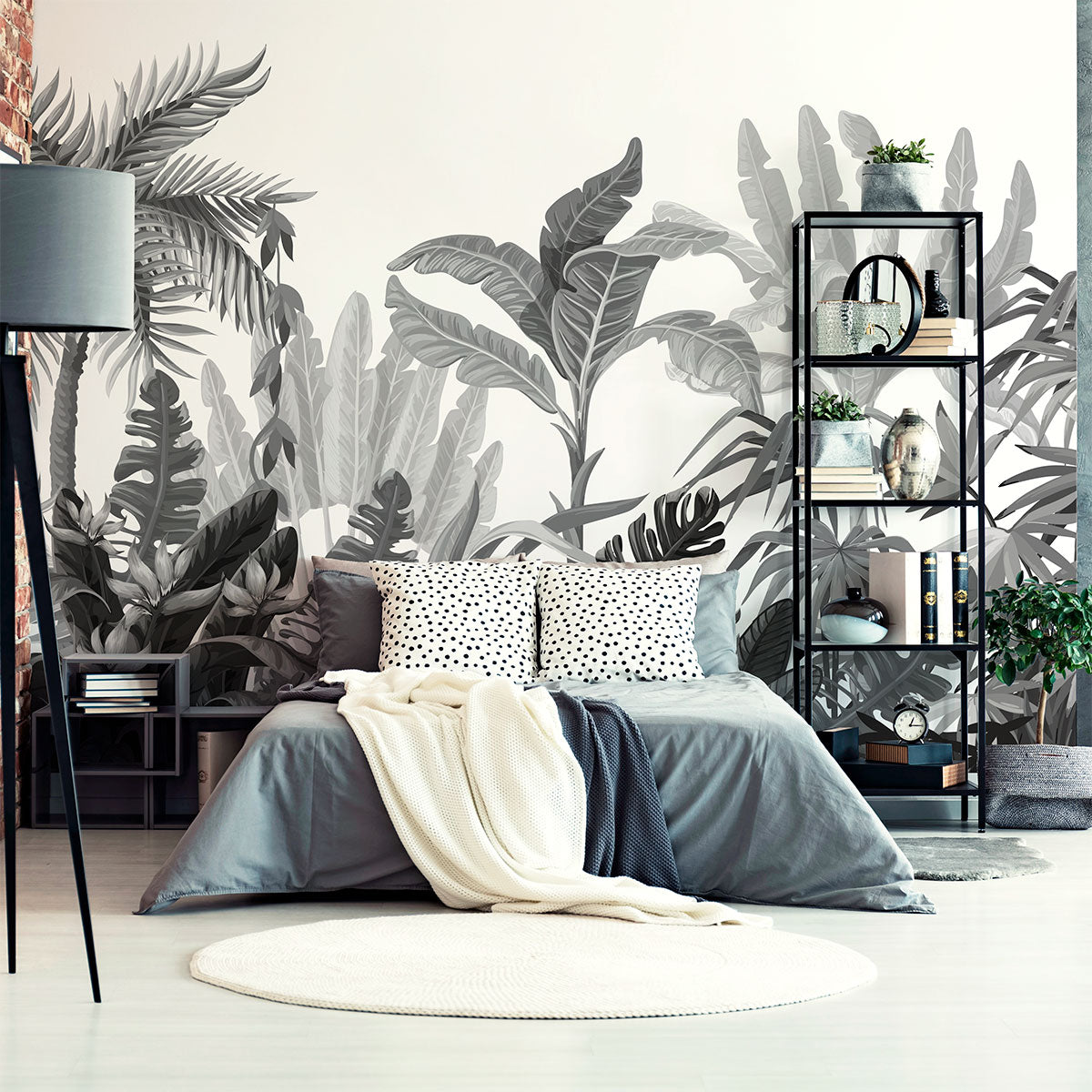 Mural Jungla Tropical Blanco y Negro - MT137