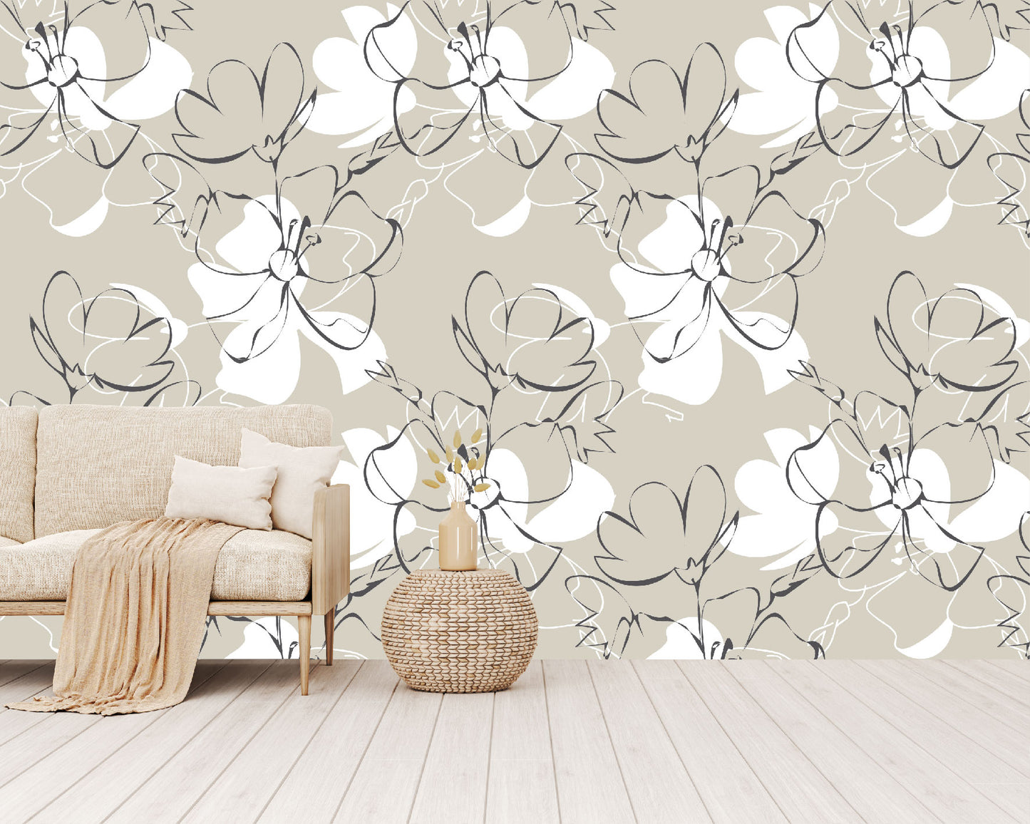 Vinilo Mate Beige con Flores Blancas 105