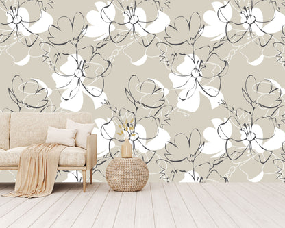 Vinilo Mate Beige con Flores Blancas 105