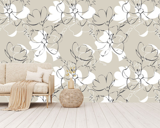 Vinilo Mate Beige con Flores Blancas 105