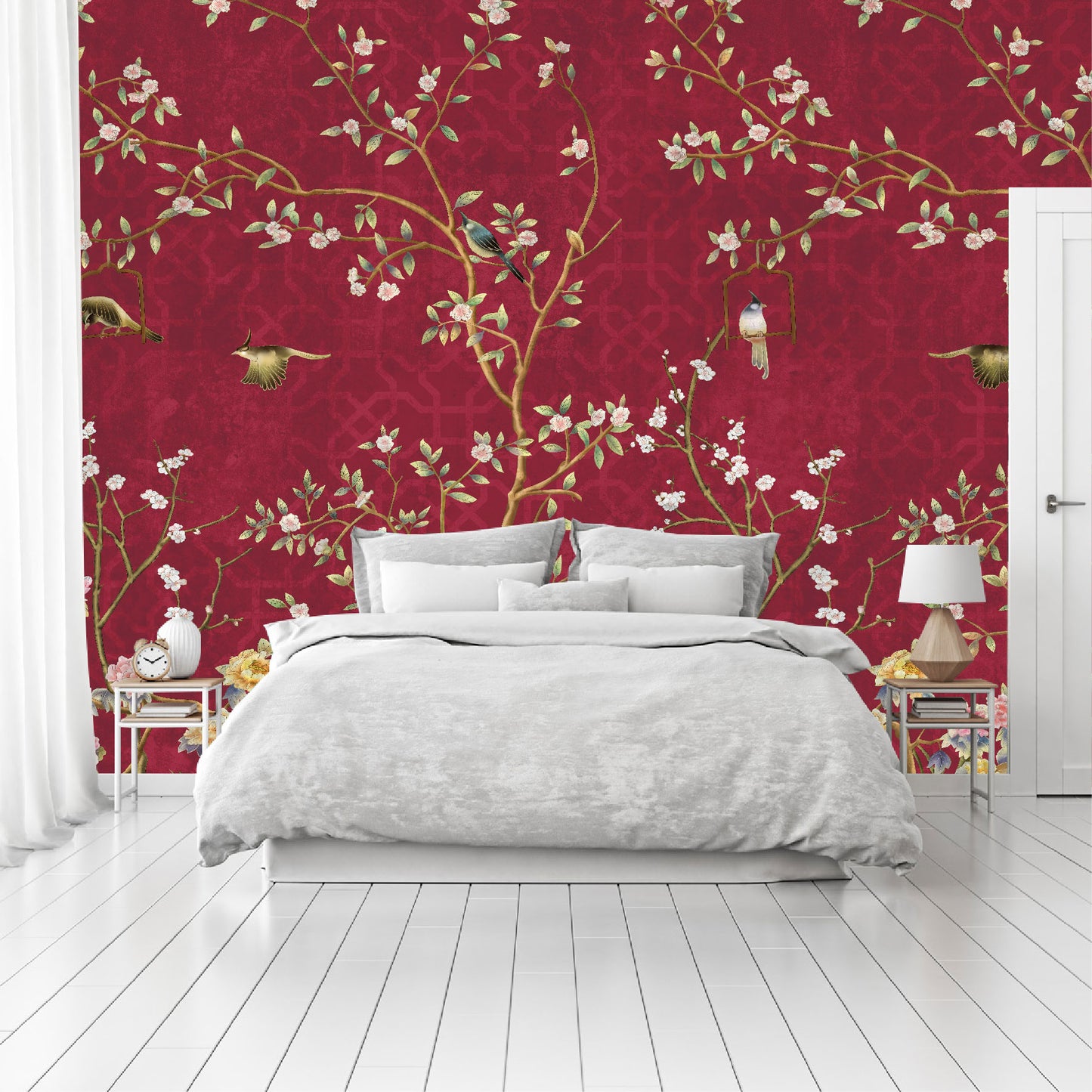 Vinilo Mate Tropical Campestres Estilo Inglés Rojo 093
