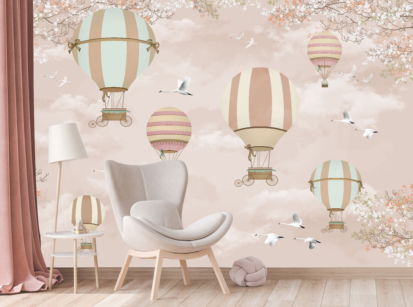 Mural Globos Rosas con Flores - MI015
