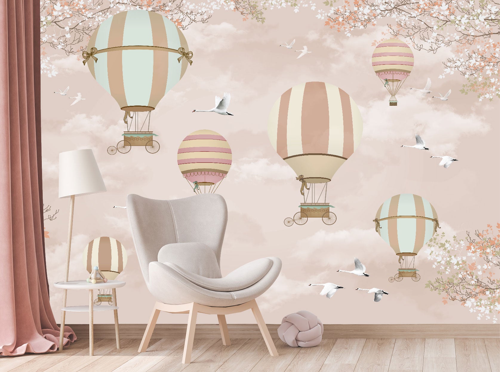 Mural Globos Rosas con Flores - MI015