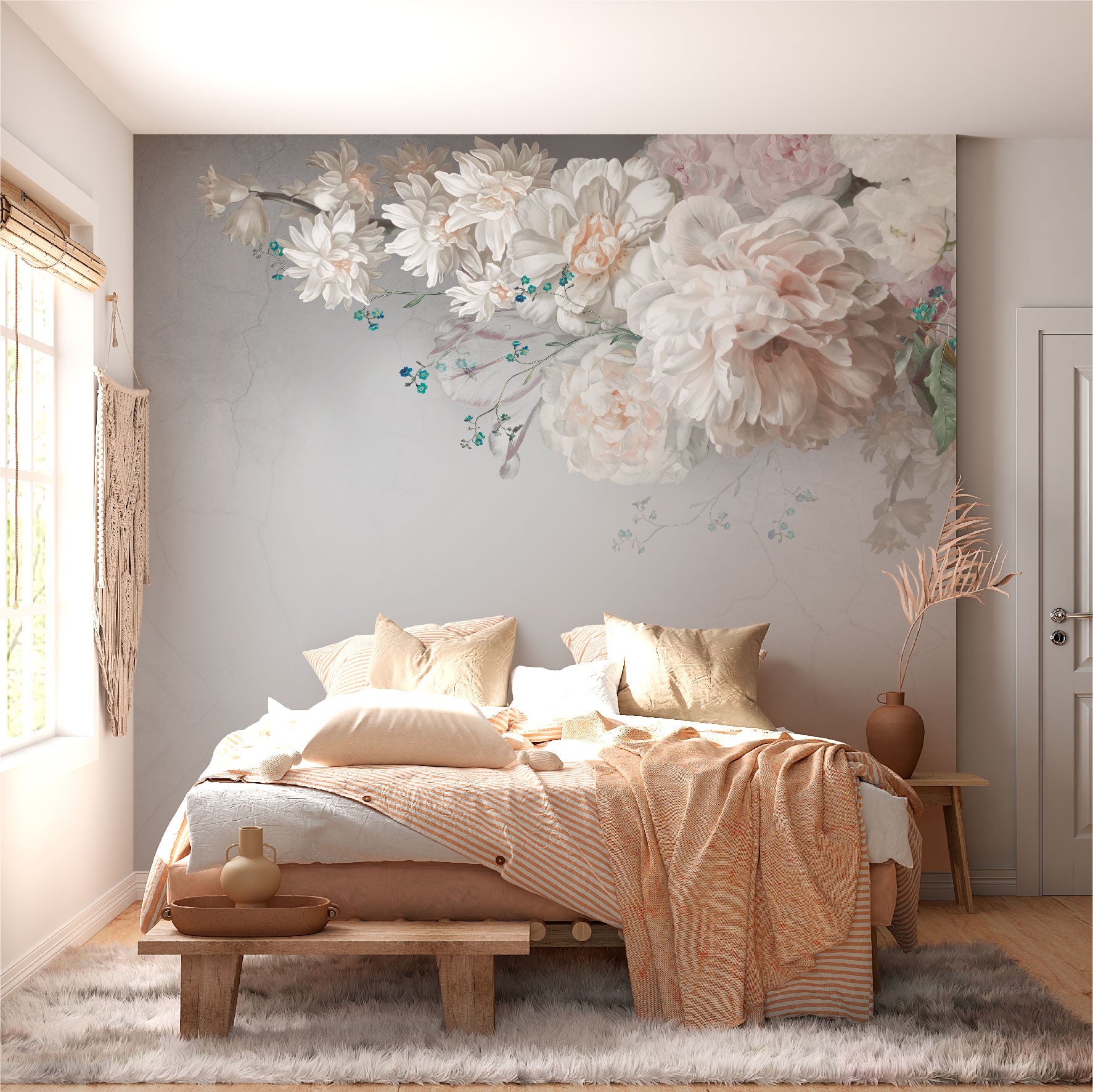 Mural Flores de Pintura al óleo con fondo gris  - MT444