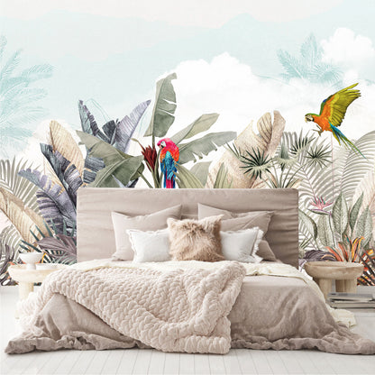 Mural Plantas Tropicales con Loros - MT411
