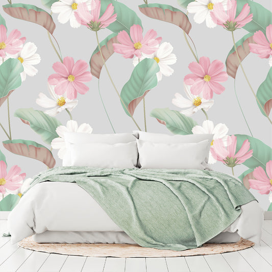 Vinilo Mate Tropical Flores de Cosmos Blancas y Rosas 085