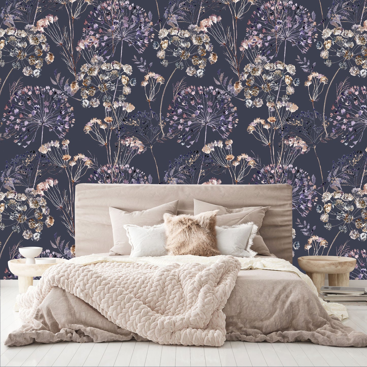 Mural Mate Flores Estilo Boho fondo oscuro - MT426