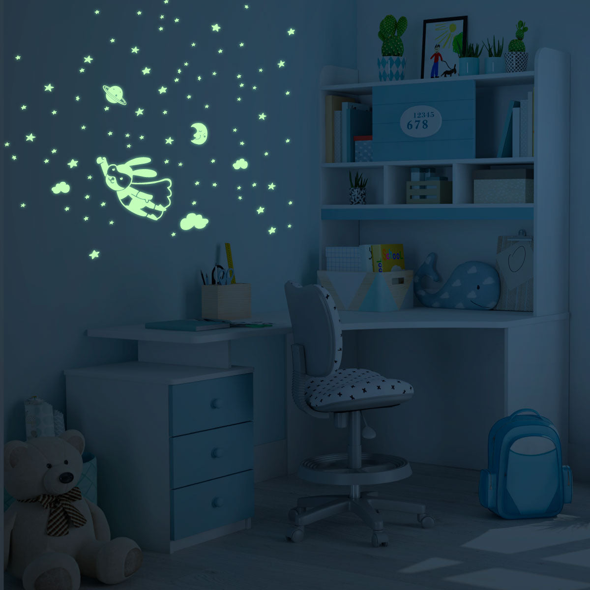 Vinilo Decorativo Fotoluminiscente Super Héroe Conejo en la Galaxia - VF490
