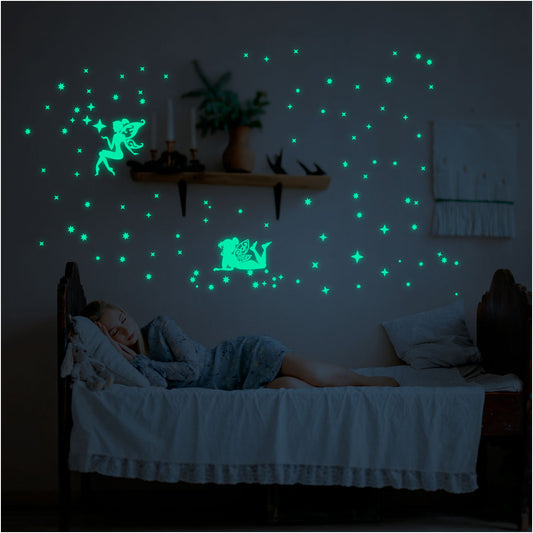 Vinilo Decorativo Fotoluminiscente 2 Hadas con 100 Estrellas - VF005