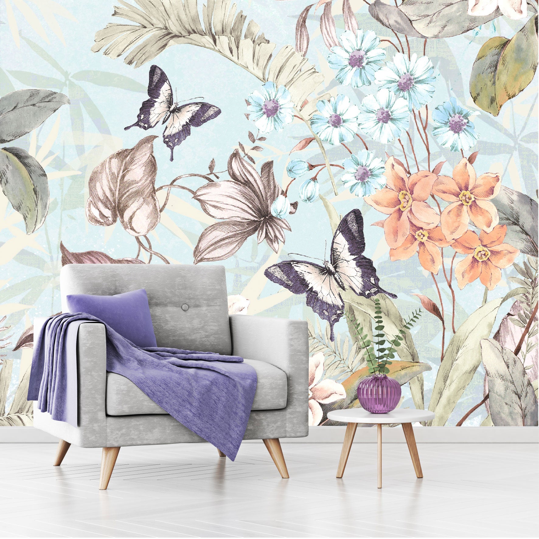Mural Flores y Mariposas - MT244