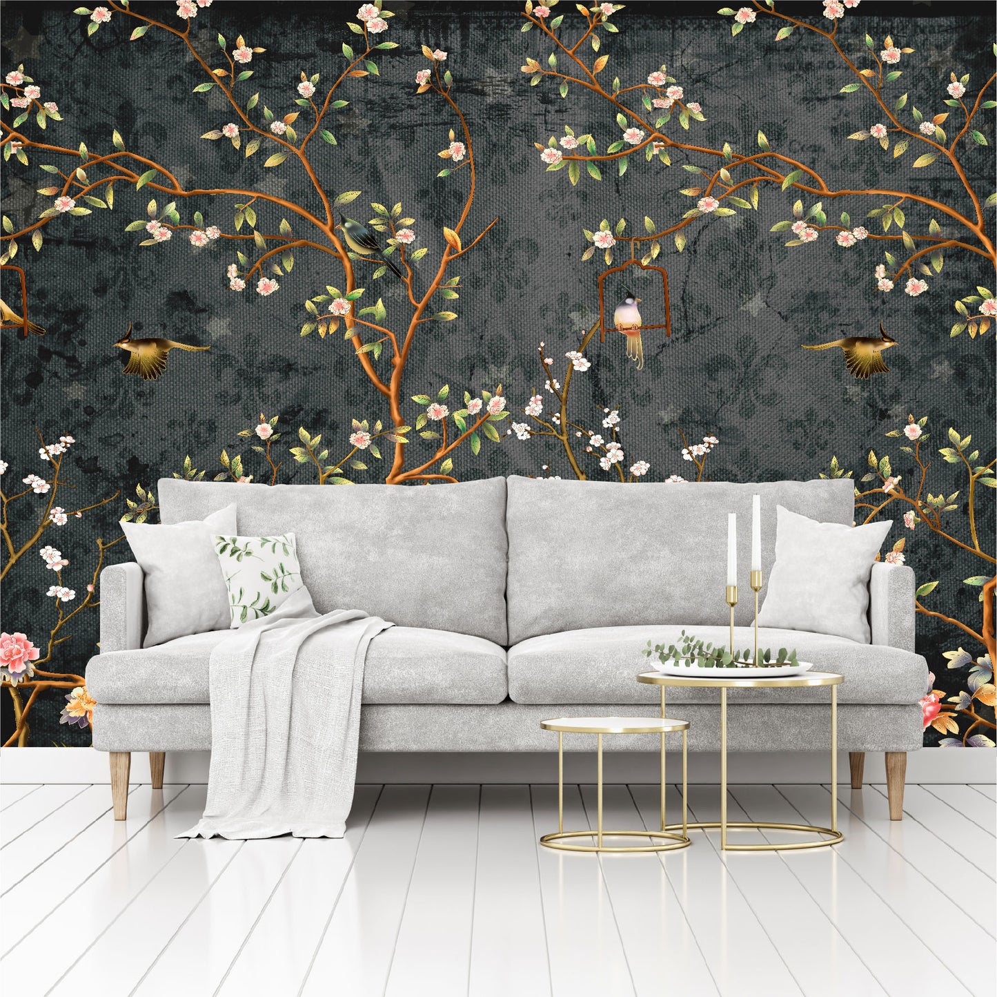 Mural Campestre Inglés Gris Oscuro - Negro - MT375