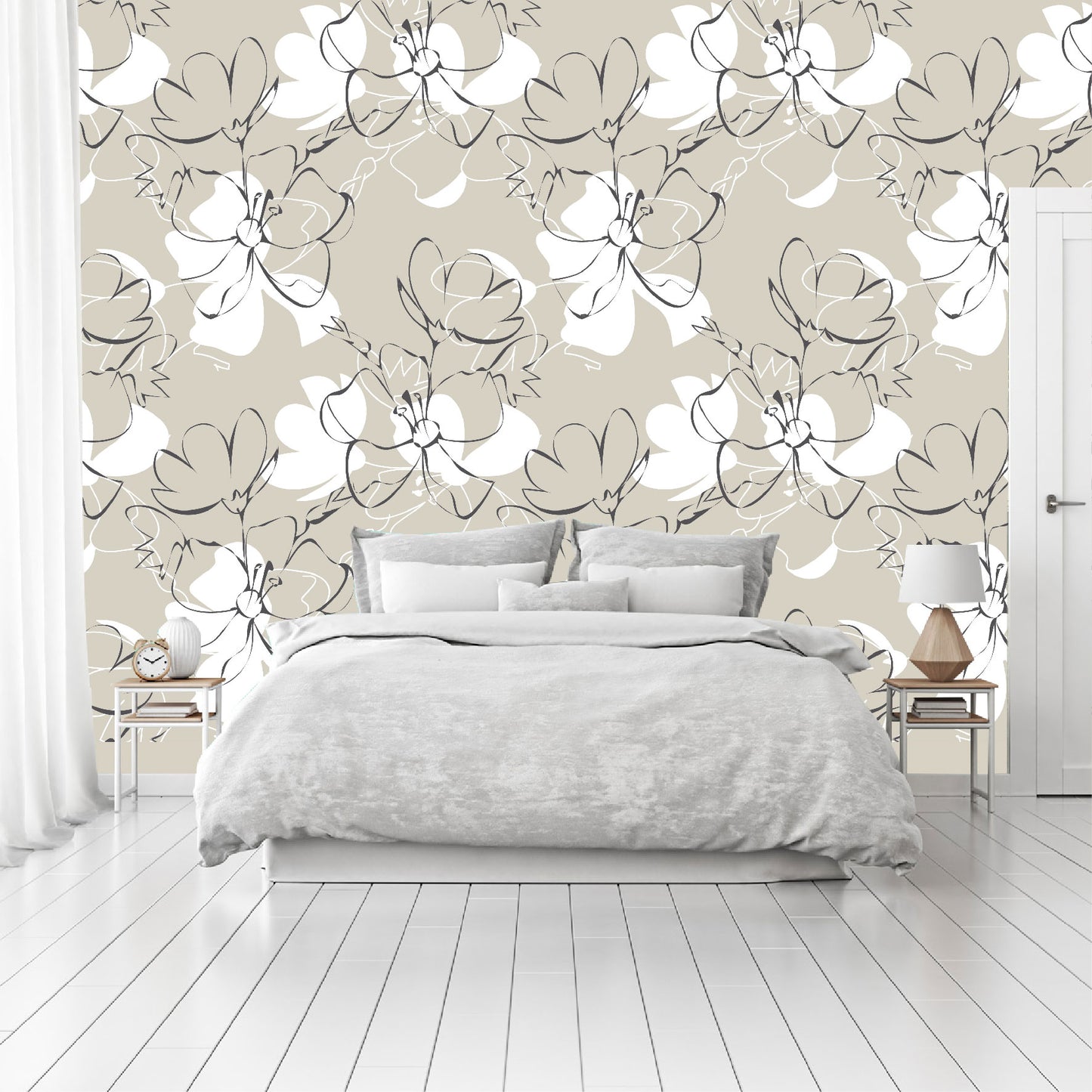 Vinilo Mate Beige con Flores Blancas 105