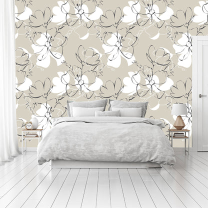 Vinilo Mate Beige con Flores Blancas 105