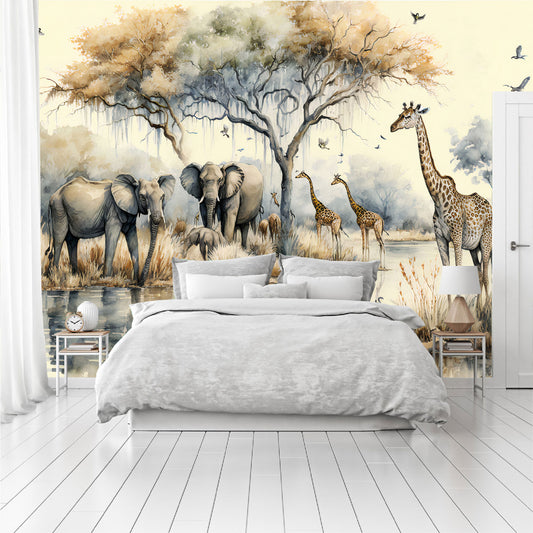 Mural Paisaje en una selva africana con árboles junto a un río - MT331