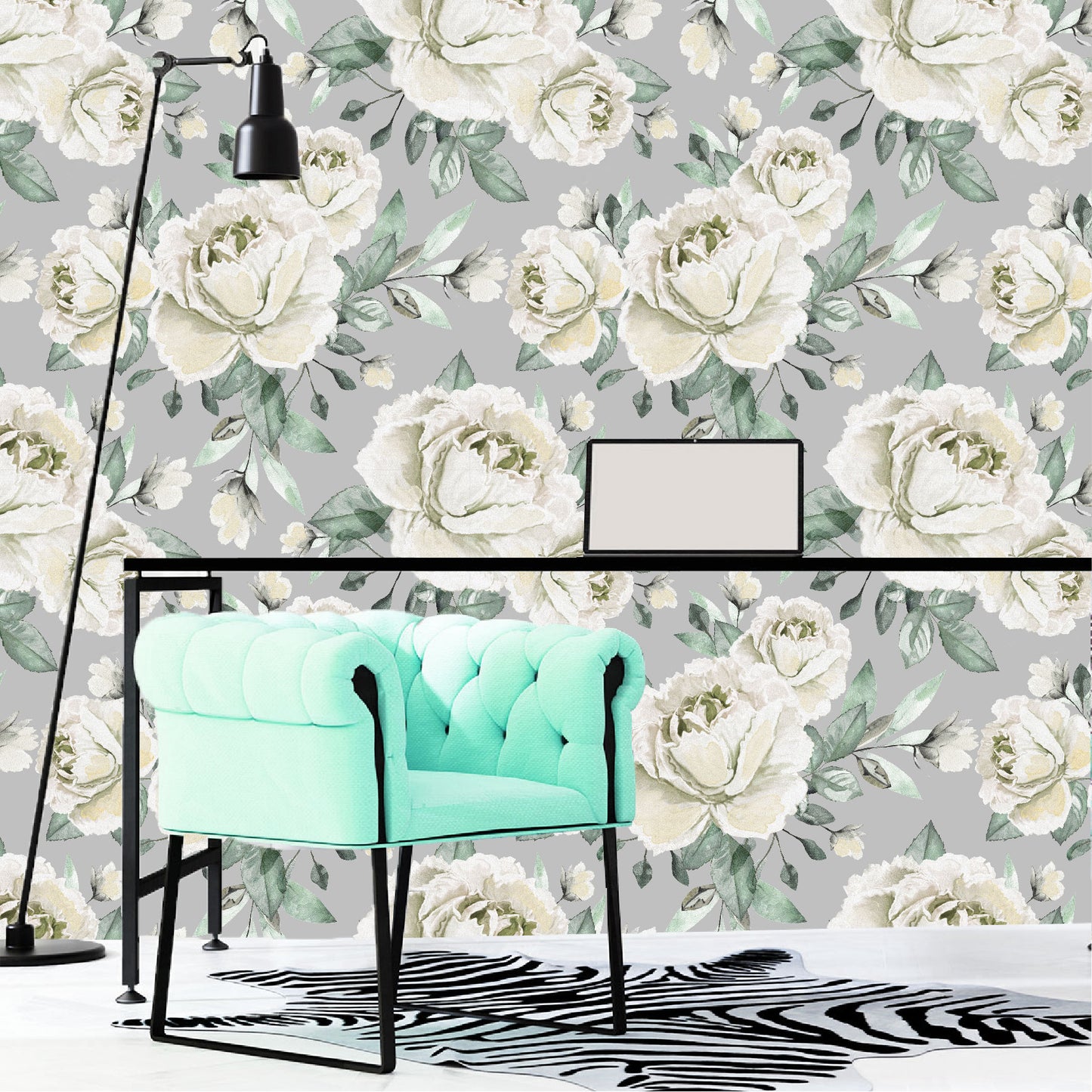 Mural Flores Acuarela Rosas Color Crema - MT160