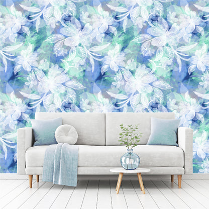 Mural Flores Blancas con fondo acuarelado - MT360