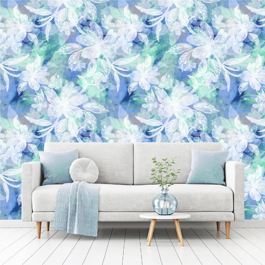 Mural Flores Blancas con fondo acuarelado - MT360