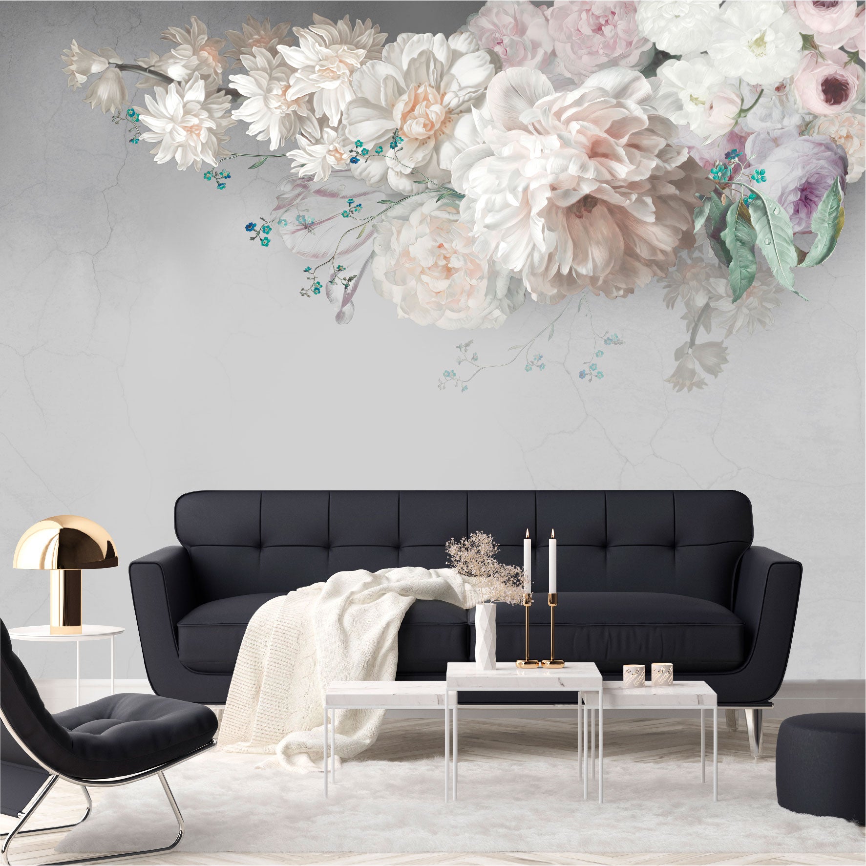 Mural Flores de Pintura al óleo con fondo gris  - MT444