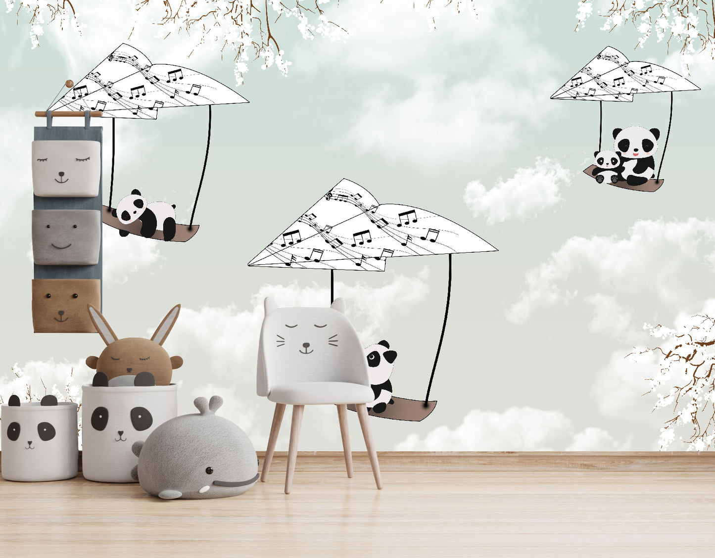 Mural Pandas Voladores en Notas Musicales - MI018