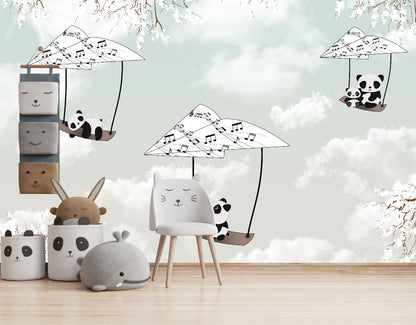 Mural Pandas Voladores en Notas Musicales - MI018