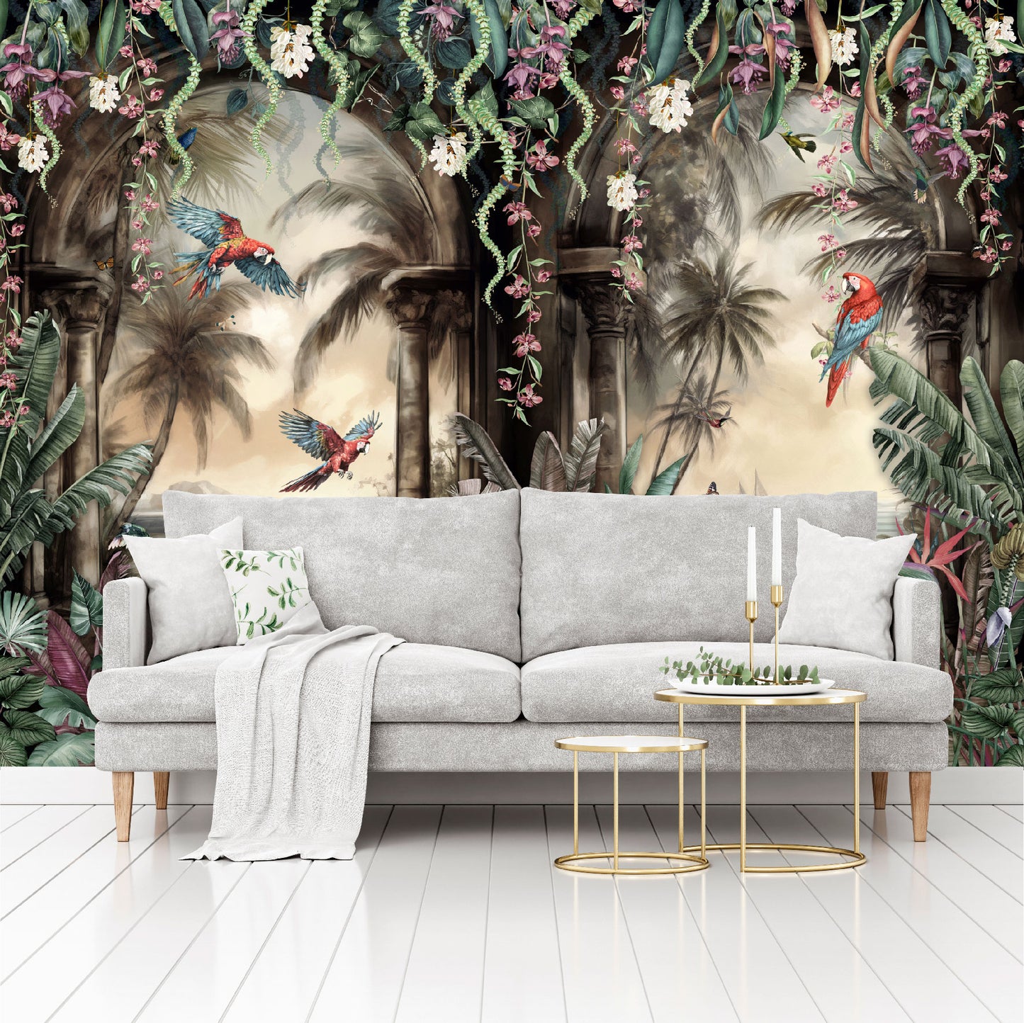 Mural Arco Tropical con loros en el bosque  - MT443