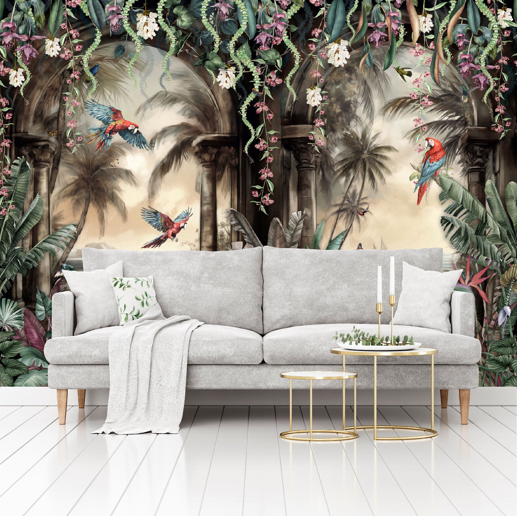 Mural Arco Tropical con loros en el bosque  - MT443
