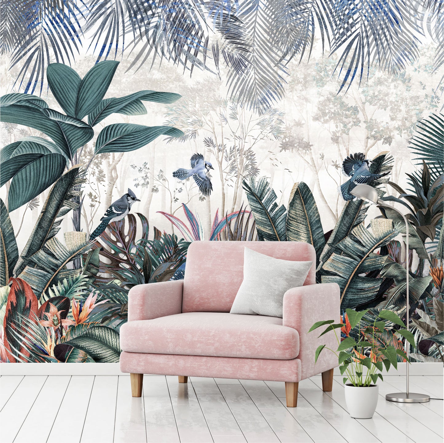 Mural Jardín Tropical con hojas coloridas  - MT439