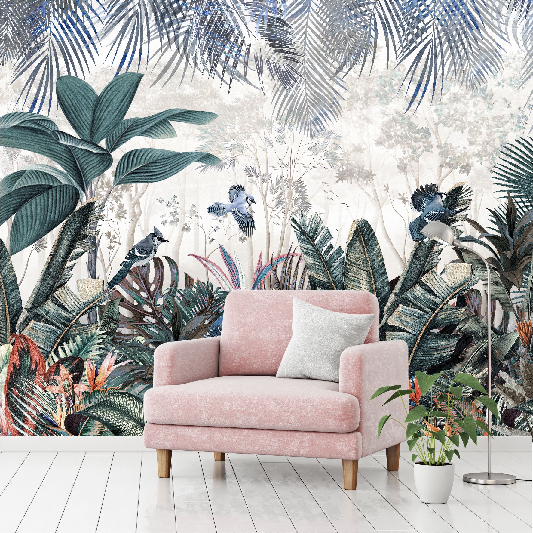 Mural Jardín Tropical con hojas coloridas  - MT439