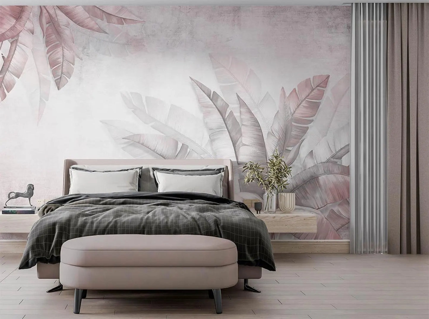 Mural Hojas Rosas Suaves - MT593