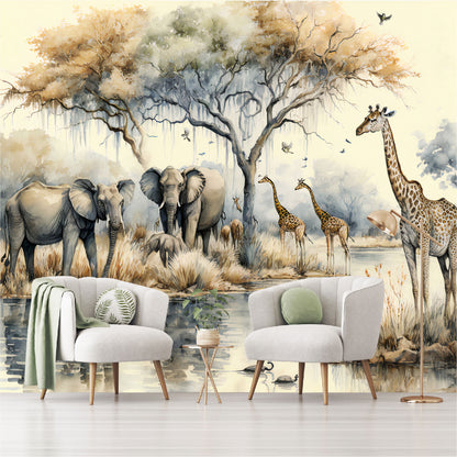 Mural Paisaje en una selva africana con árboles junto a un río - MT331