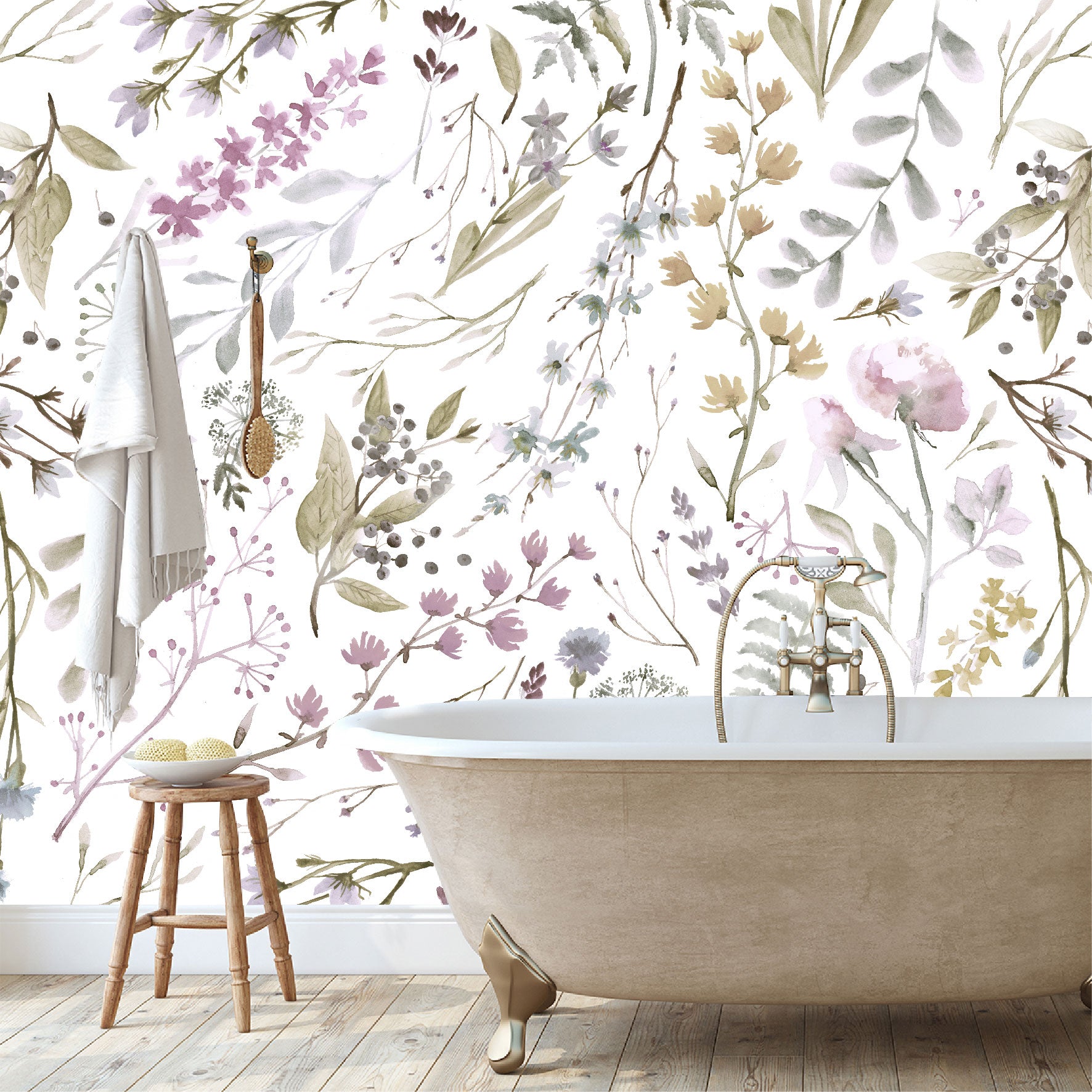 Mural Tropical Flores con Hojas Acuareladas - MT155
