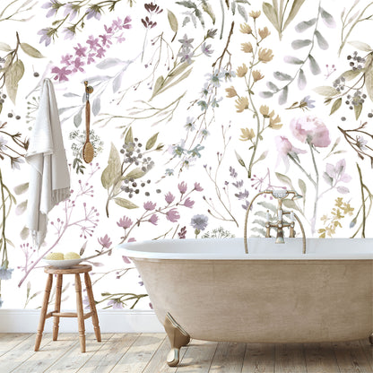 Mural Tropical Flores con Hojas Acuareladas - MT155