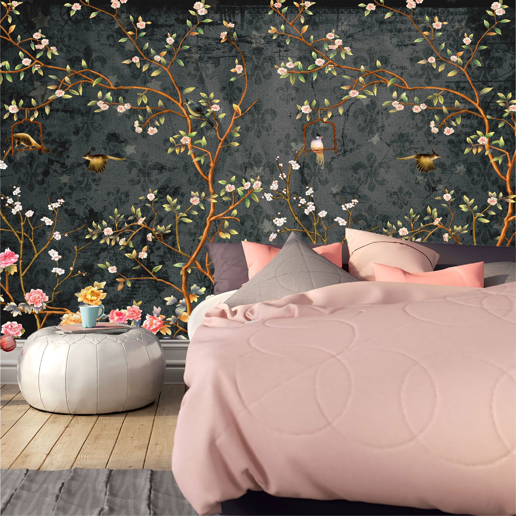 Mural Campestre Inglés Gris Oscuro - Negro - MT375