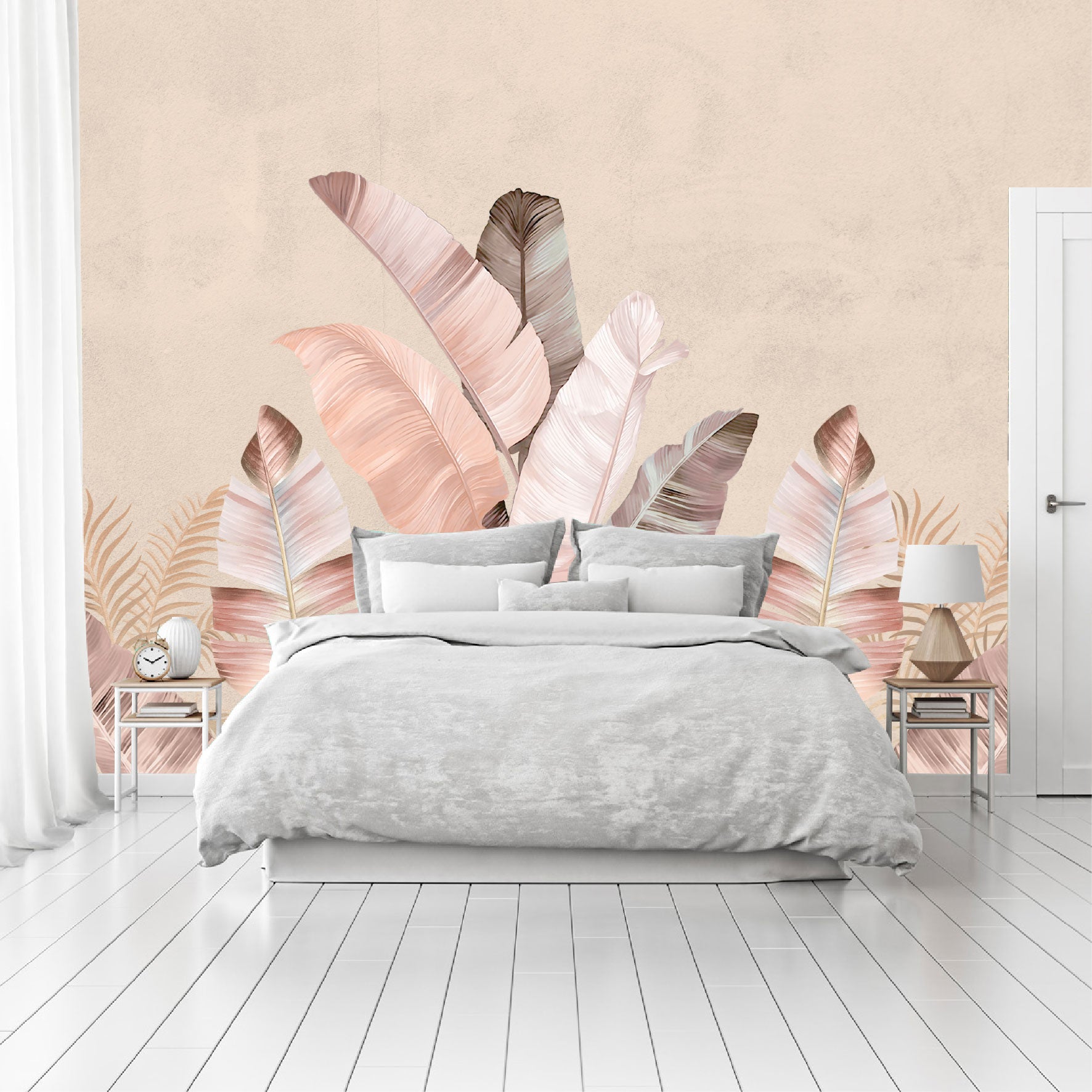 Mural Tropical Plumas Rosas - MT577