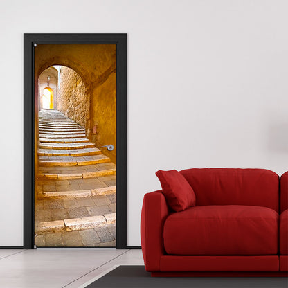 Vinilo Decorativo Para Puertas - Escalones en un callejón de Italia - VP002