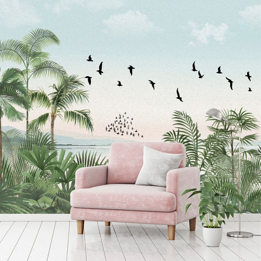 Mural Playa Tropical con Aves - MT572